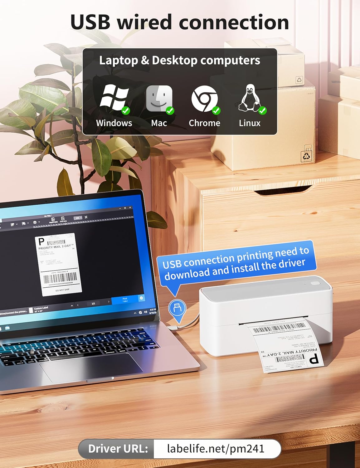 Phomemo Bluetooth Thermal Label Printer, 241BT 4X6 Wireless Shipping Label Printer for Small Business, Pink Label Printer for Shipping Package, Compatible with iPhone, Android, Amazon