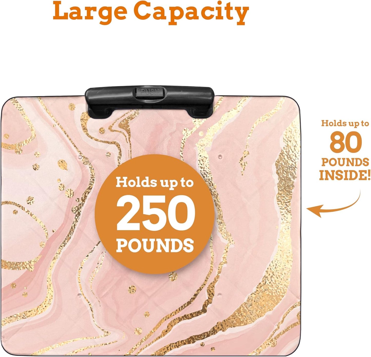 Inspired Living Collapsible Ultra-Slim Pack-N-Roll,2 Wheel Utility Cart w/Lid Used as Seat up to 250 Lbs, Telescopic Handle, Super Strong, for Home,Garden,Shopping,Office,School, Large, Pink Marble