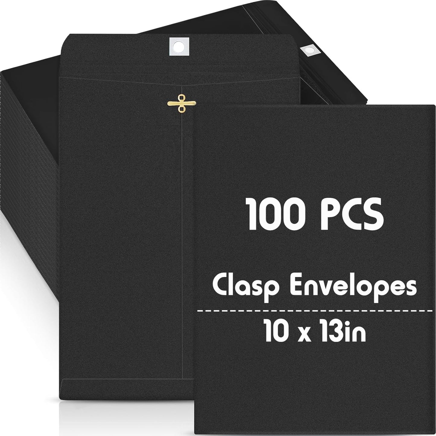 Geyee 100 Pcs Clasp Manilla Envelopes 10 x 13 Inch Gummed Colored Envelopes for Storing or Mailing for Home Office Business Supplies(Black)