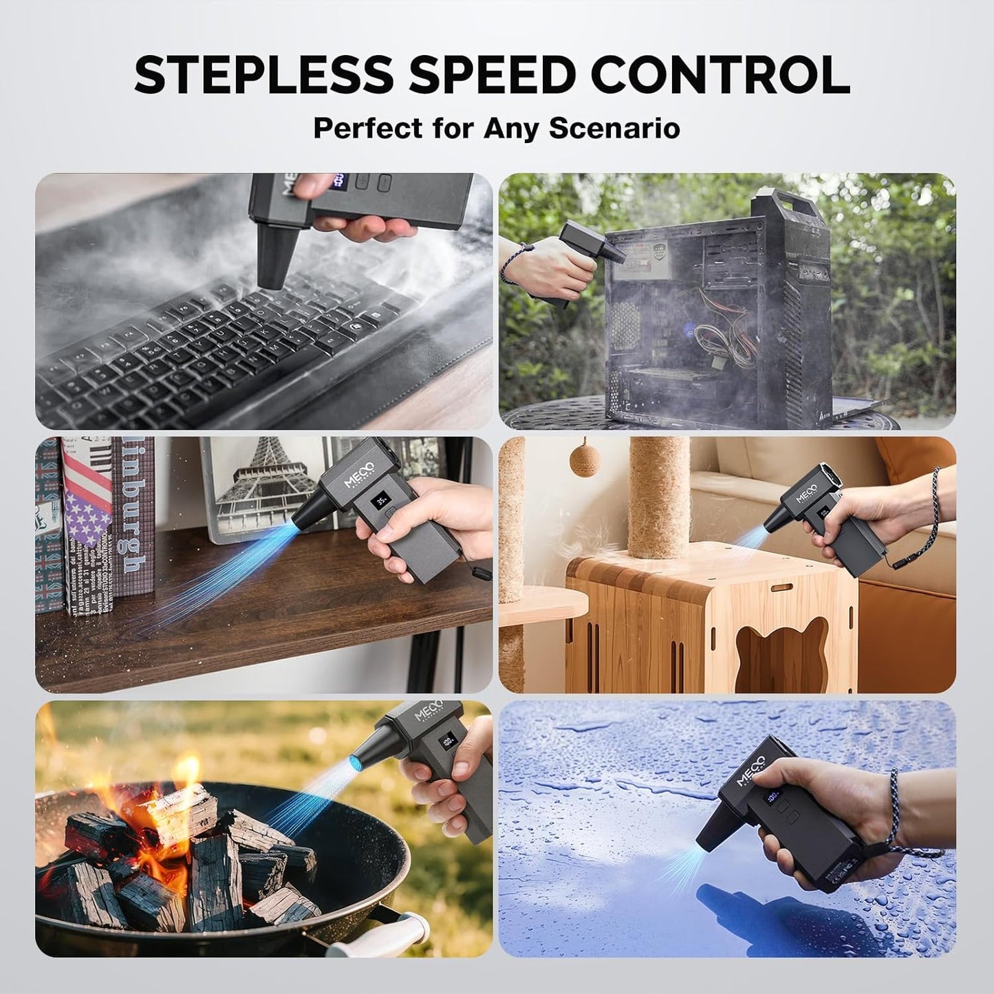 MECO ELEVERDE Electric Air Duster 220,000 RPM-One Touch Turbo Fan, Stepless Speed Adjustable(±1% Precision Control) LED Dual Display, 2H Max Runtime, Mini Air Blower for Car,PC, Electronics, Keyboards