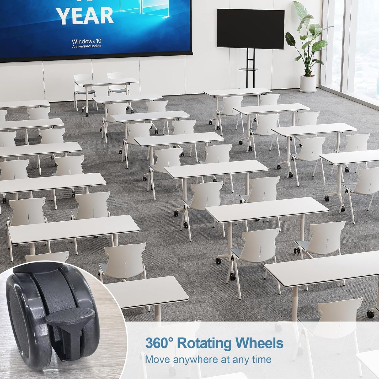 Folding Conference Room Tables 6 Pack, Foldable Modern Mobile Meeting Table Desk Training Table 6FT Large Rolling OfficeTable for Conference Training Classroom (2, 63" * 23.6" * 29.5")