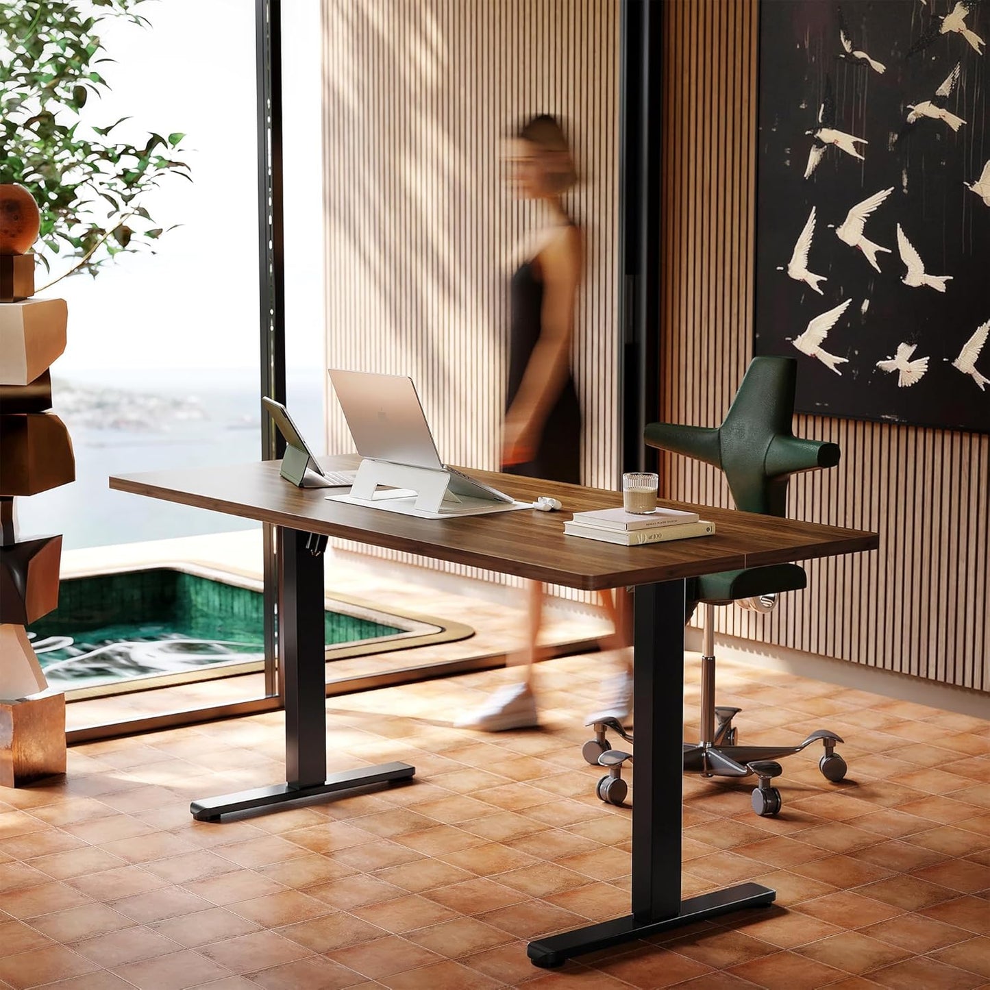 HUANUO 71 x 30 inch Electric Standing Desk Adjustable Height, 4 Memory Height Settings, Sit Stand Up Desk for Home Office & Computer Workstation, Black Walnut