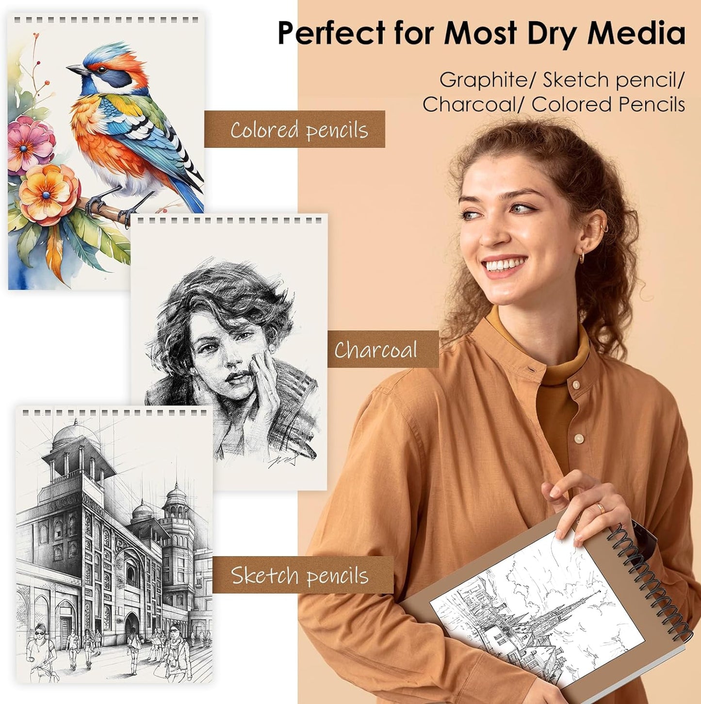 iBayam 9x12 Sketchbook, Spiral Bound Sketch Book for Kids, Teens Adults Artists Beginners, Drawing Supplies Art Supplies,100 Sheets (68lb/100gsm) Premium Drawing Pad for Sketching Writing Painting