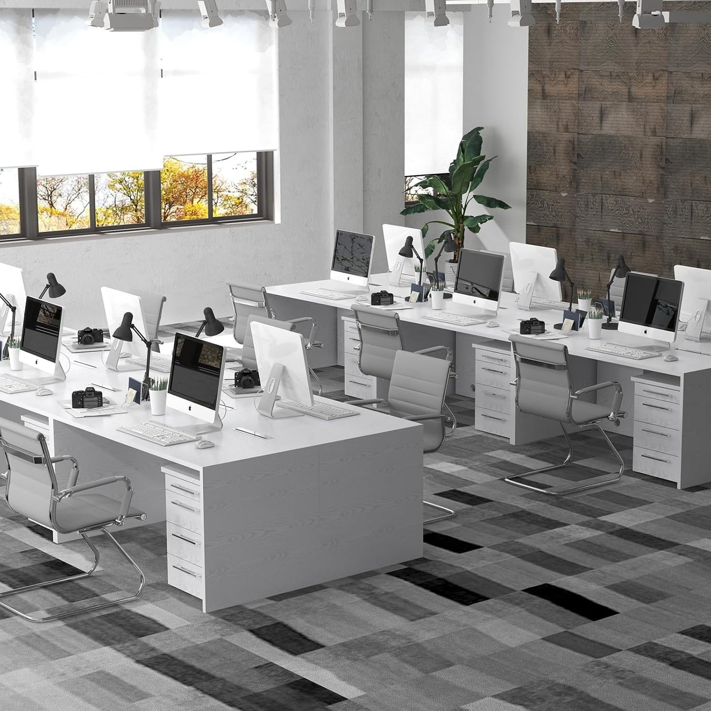 Office Desk Chair Set of 8,No Wheels PU Leather Computer Chairs Mid Back Guest Chairs with Seld Base for School/Reception/Conference/Waiting Room,Grey