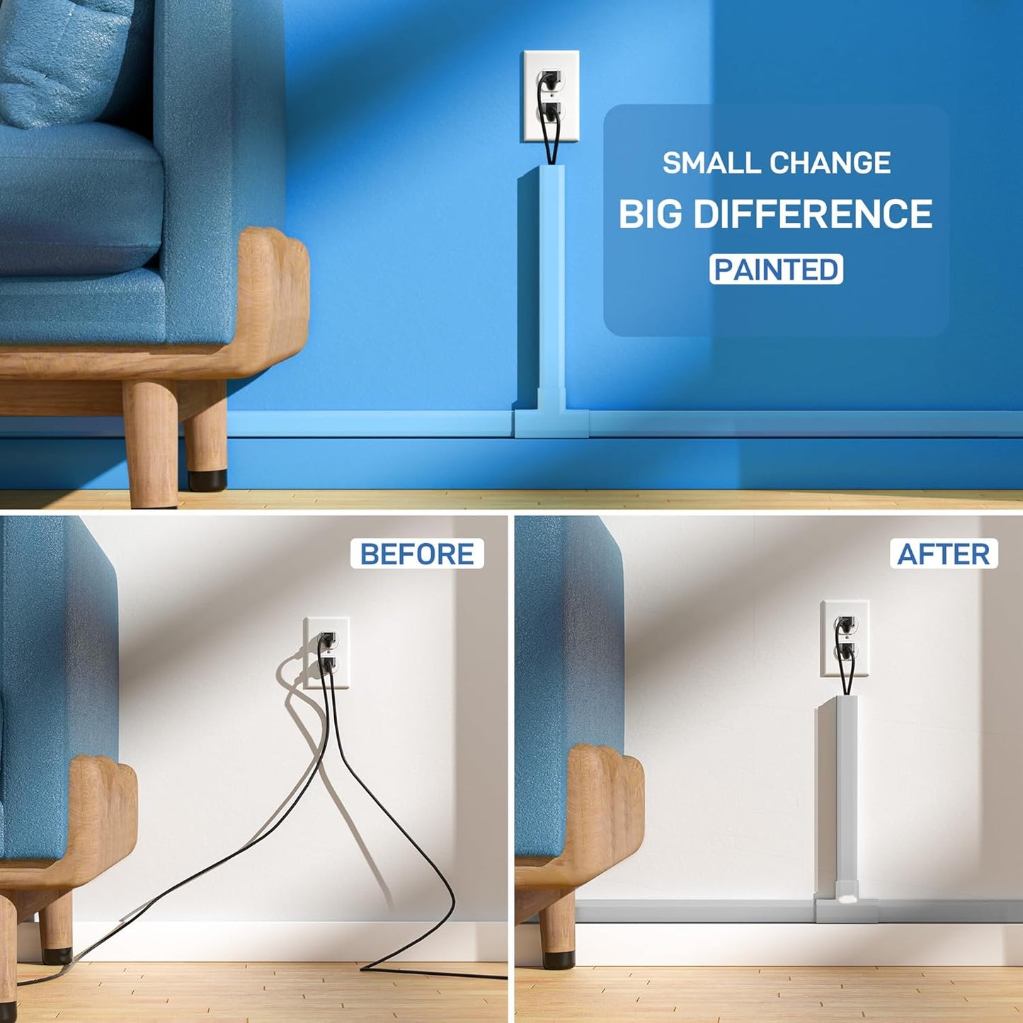 94.5in Cord Covers for Wires on Wall, Delamu Easy Set up Cord Hider, Large Wire Hider Wire Covers for 3-4 Cords on Wall, Grey Cable Hider Cable Raceway, Tv Cord Hider for Wall Mount, 6X W1.18 H0.67in