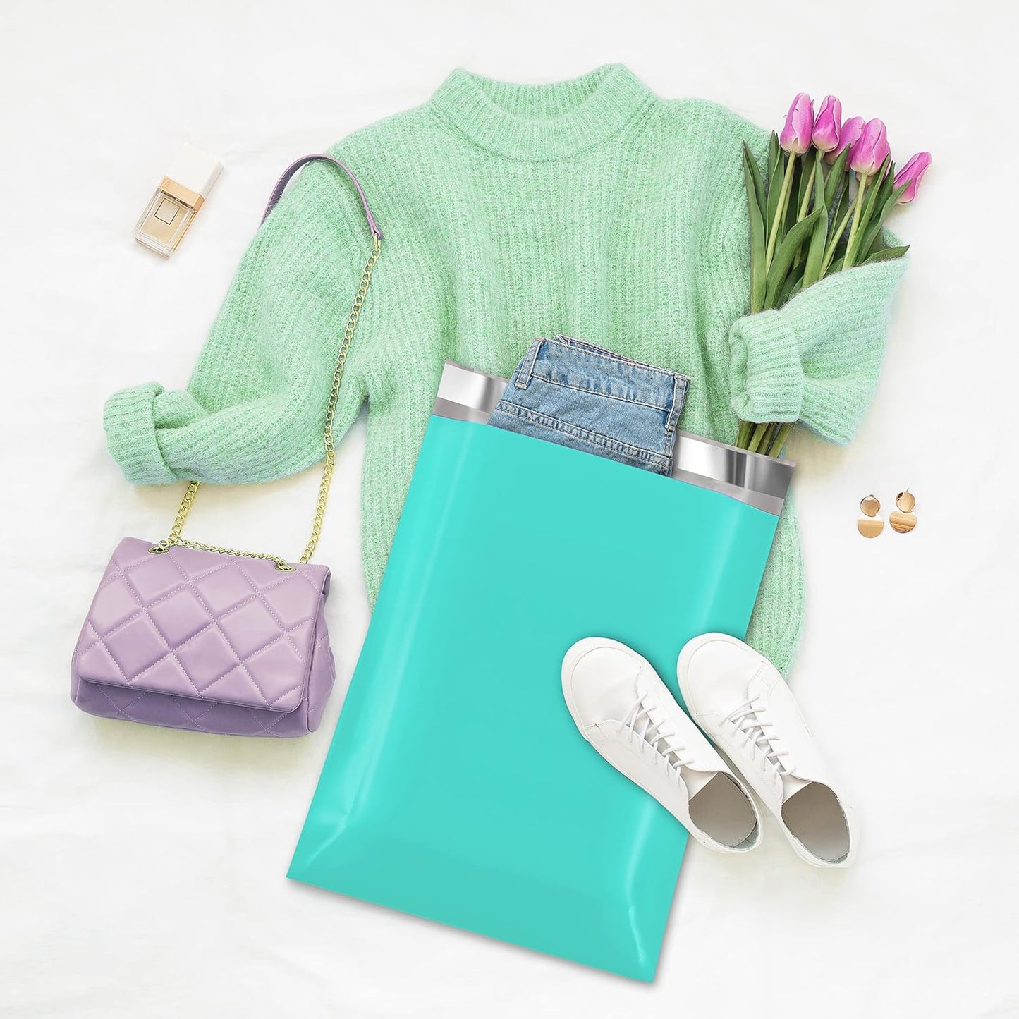 Fuxury Poly Mailers 12x15.5" 100 Pack,Shipping Bags for Mailing Clothing T-Shirt,Strong Adhesive Self Sealing Shipping Envelopes Mailer Poly Bags for Small Business,Teal