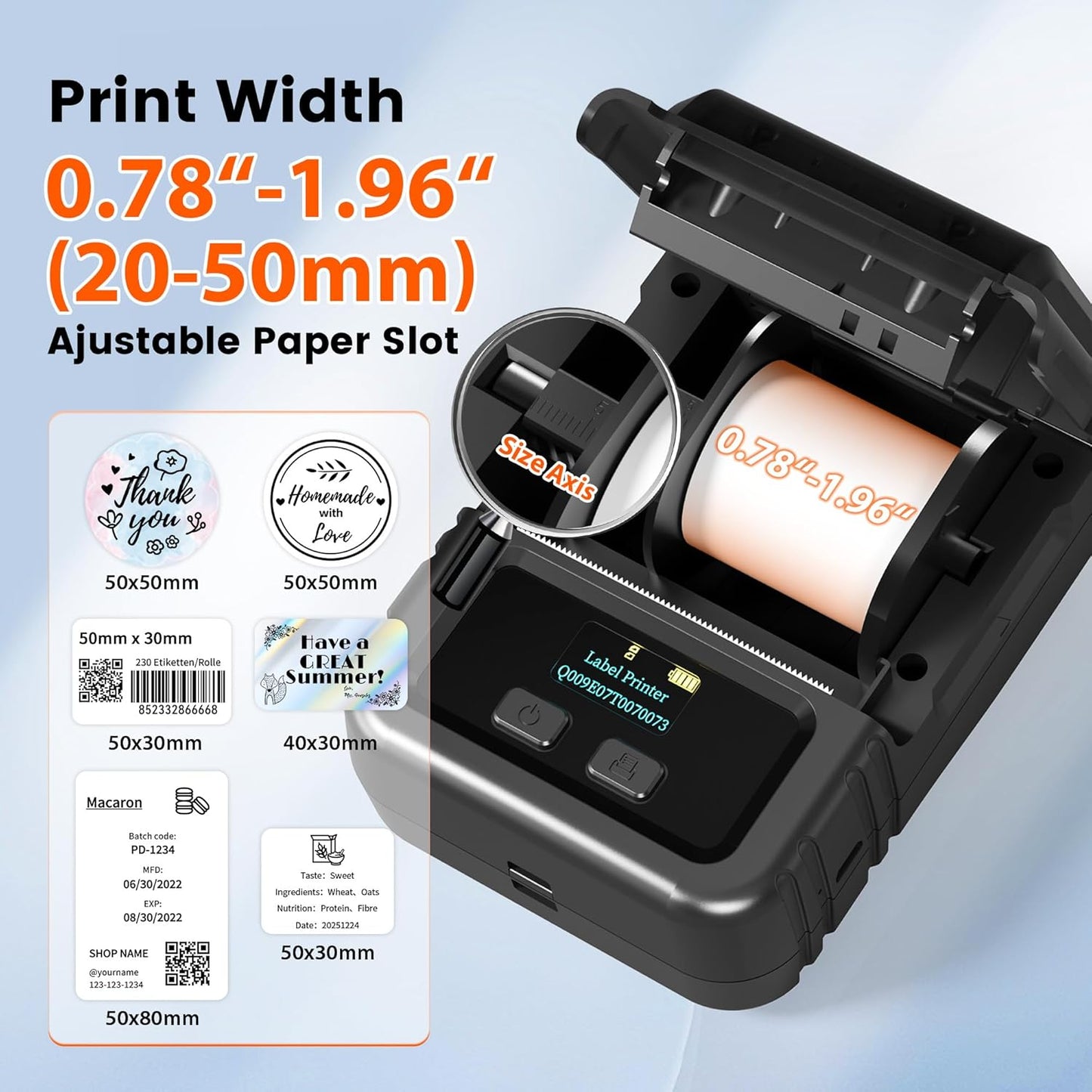 Phomemo M120 Label Maker, 2 Inch Barcode Printer, Portable Thermal Label Maker for Small Bussiness, Barcode, QR Code, Name, Address, Logo, Clothing, Office, Home, Sticker Printer for Phone/PC/Tablet