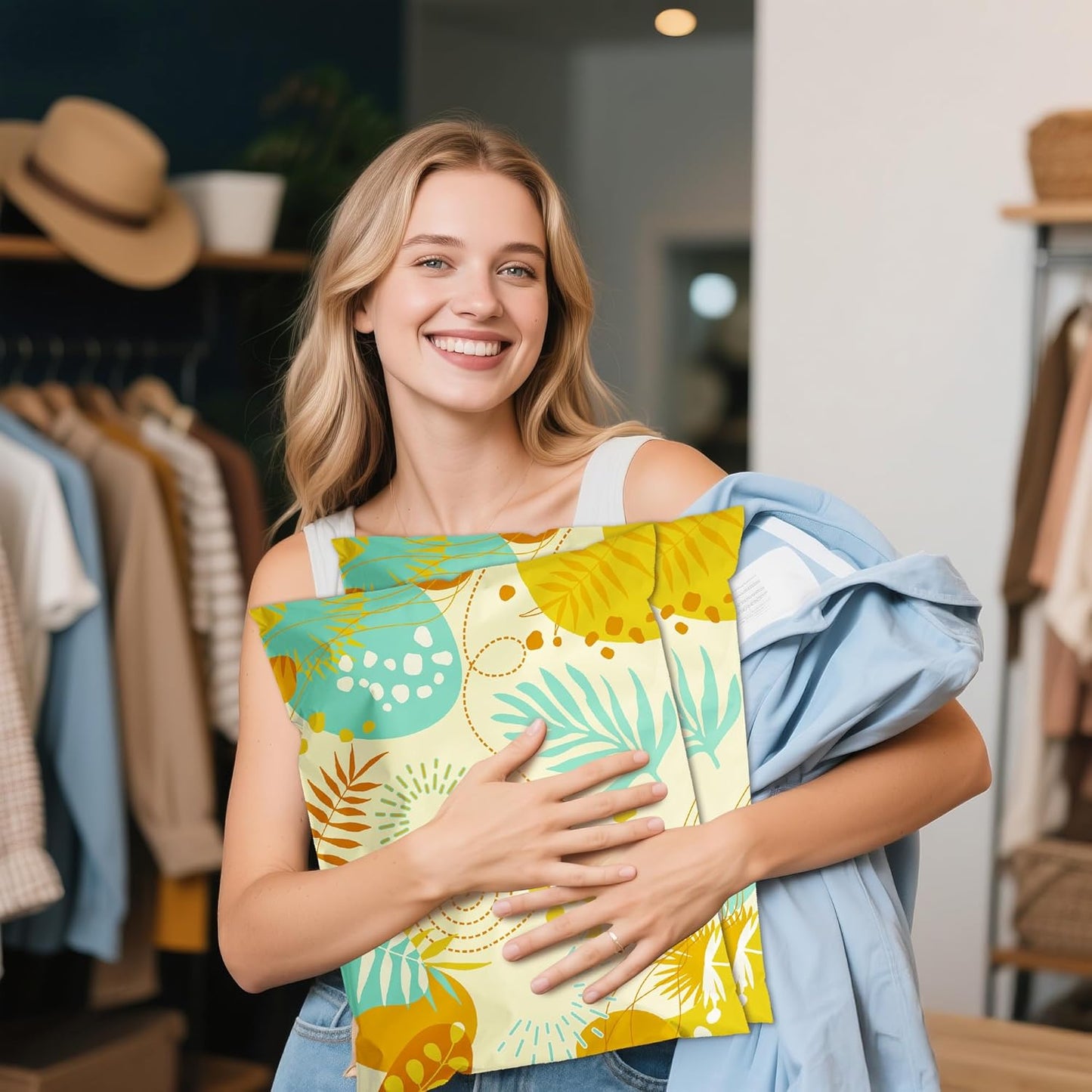 Colorful Leaves Poly Mailer 10x13 Inch 100 Pcs, Waterproof Shipping Bags for Clothing, Tear-Resistant Mailier Bags, Strong Mailing Bags with Self-Seal