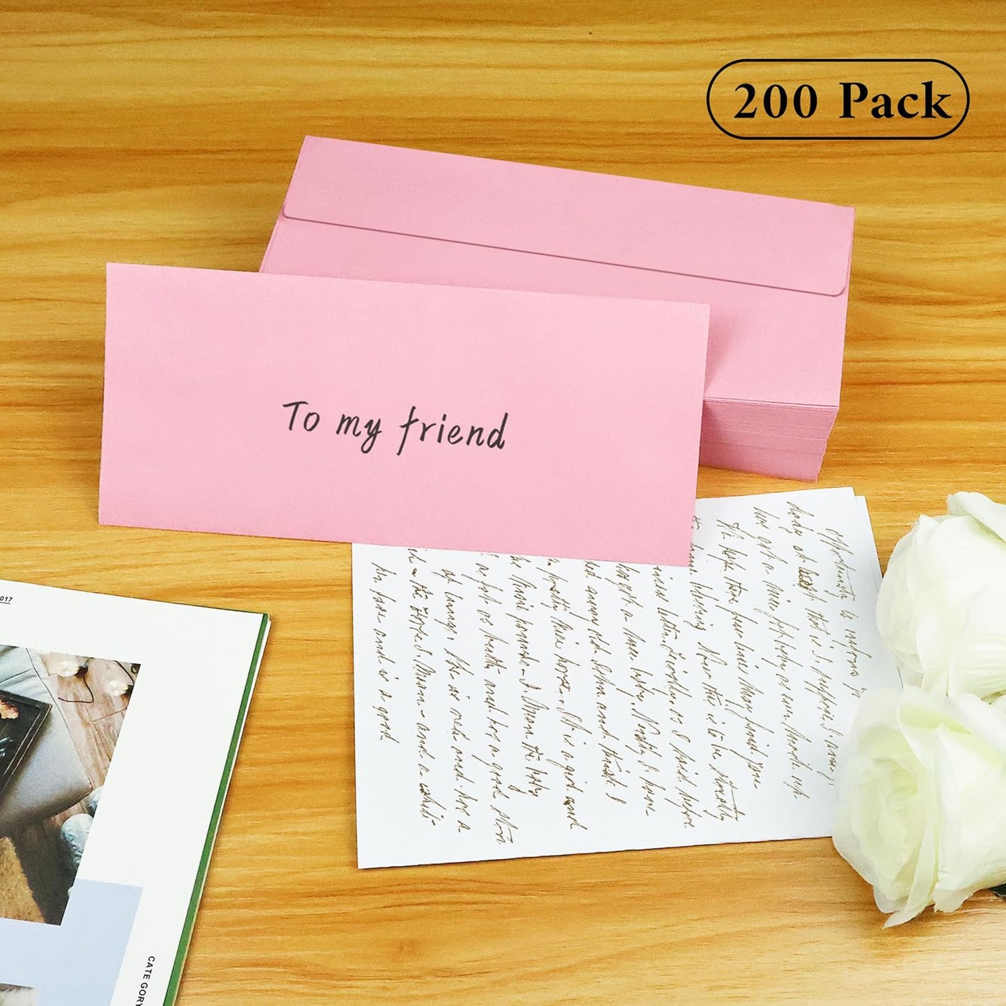 200 Pack #10 Business Envelopes, Pink Standard Envelopes Self Seal, Letter Size Business Mailing Envelopes for Checks Letters Invoices Statements Birthday Graduation Wedding, 4 1/8 x 9 1/2 Inch