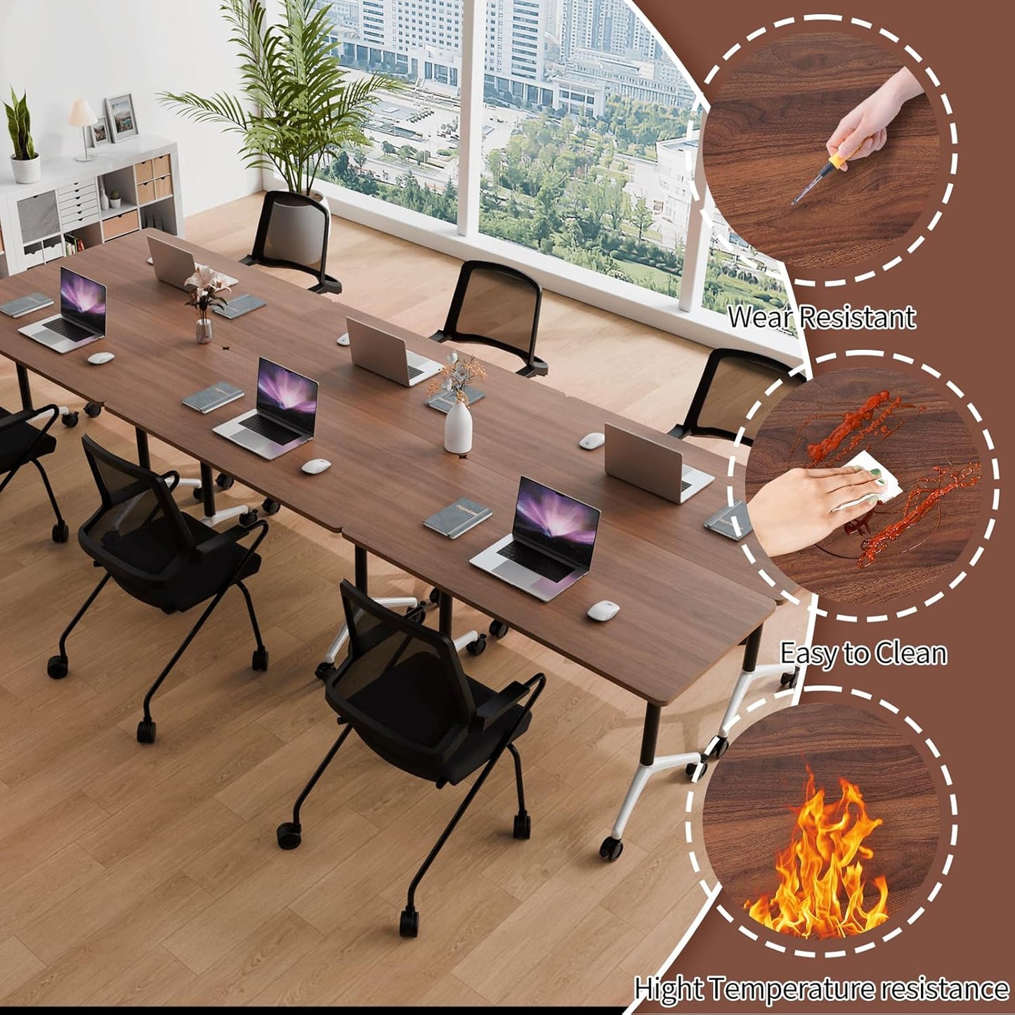 Conference Room Table with Flip-Top Design for Dynamic Meetings, Business Table Computer Desk with Heavy-Duty Frame,Foldable Seminar Meeting Tables for Home Office (6, A, 55.1IN)