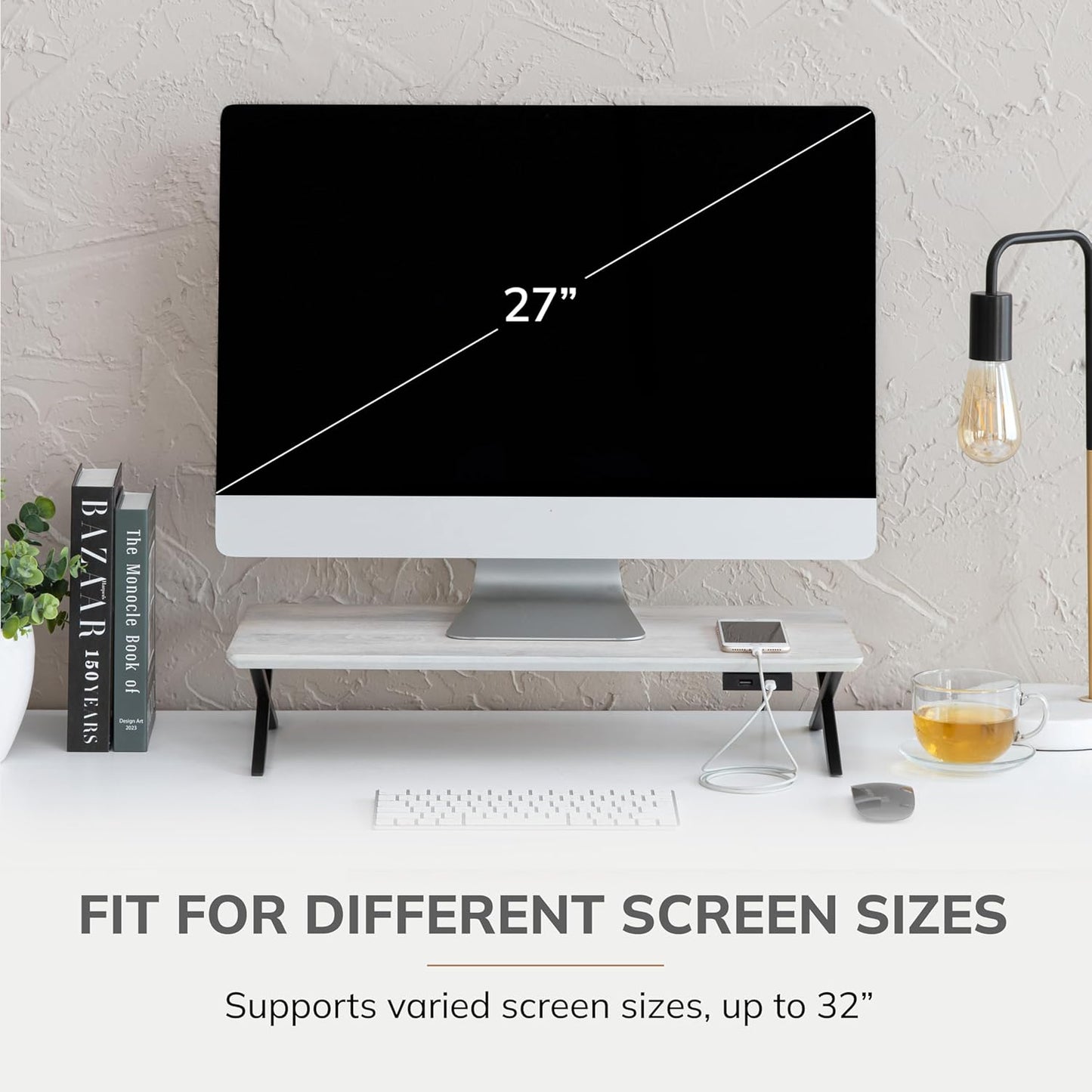 Anji Mountain Monitor Stand - Desktop Organizer & Laptop Riser, Ergonomic Monitor Riser, Space-Saving Monitor Stand for Desk, Durable Construction, Easy Assembly, Ideal for Home & Office,White Wash