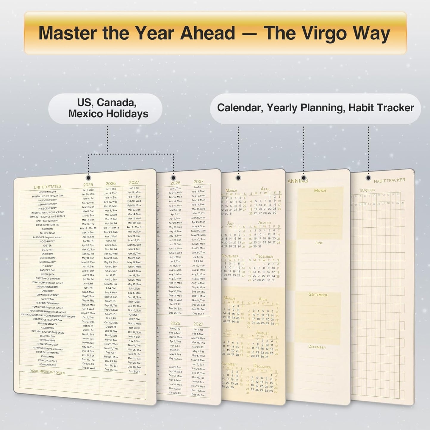Virgo Zodiac Astrology Undated Monthly Weekly Daily Planner Journal Notebook Hardcover A5 5.7" x 8.3" 160 Pages 100GSM Paper 2025 2026 2027 Holidays Calendar