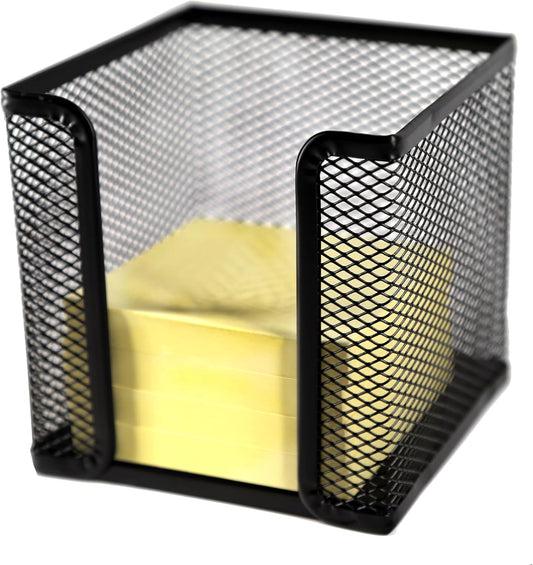 Huron Desktop Desk Sticky Note Pad Memo Note Cube Holder Dispenser for Office Home School, Black Metal Mesh