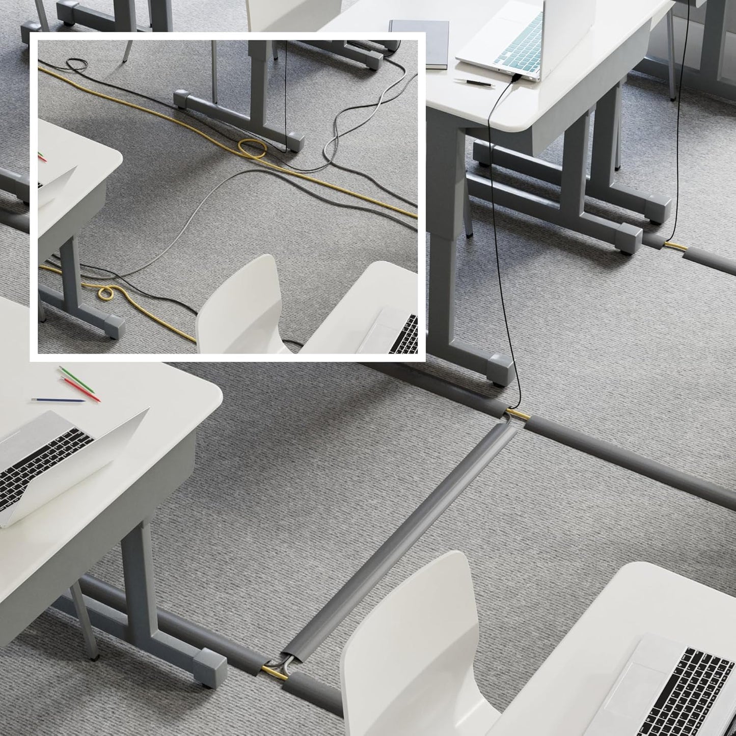 D-Line 6ft Floor Cord Cover, Cable Channel, Protect Cords, Prevent Trips - 0.63" W x 0.31" H - Gray