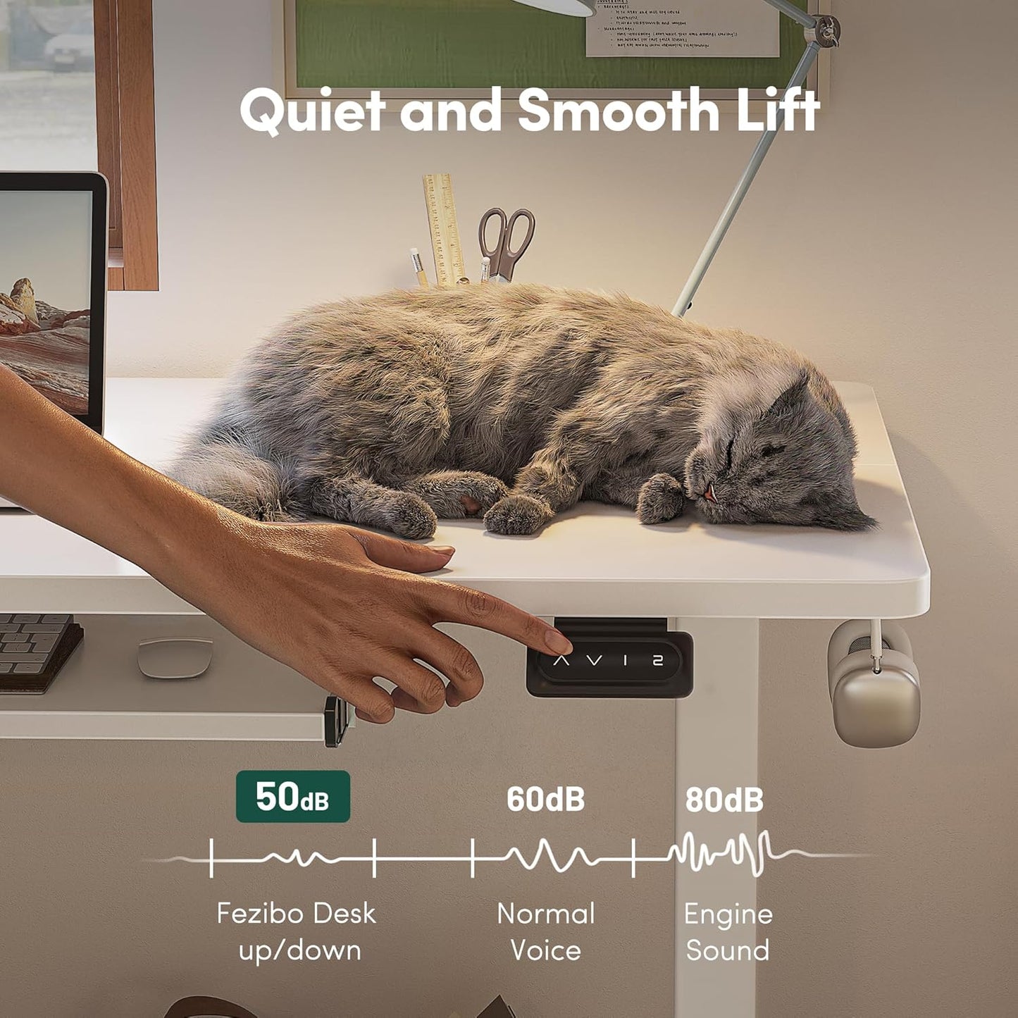 FEZIBO Standing Desk with Keyboard Tray, 55 x 24 Inch Adjustable Height Sit Stand Desk with Memory Presets for Home Office, Ergonomic Computer Workstation, White