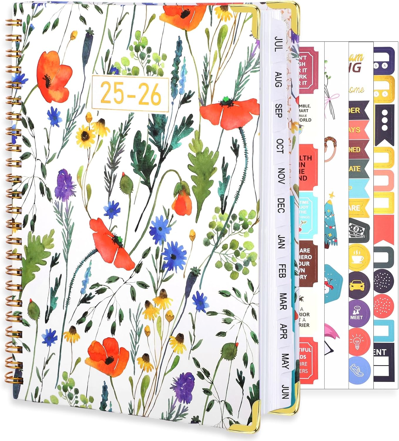 2025-2026 Academic Planner, A5 (6.5" x 8.5") Weekly and Monthly Planner, July 2025 - June 2026, Calendar Planner with Tabs, Inner Pocket for Home School Office Supplies, Red Flower