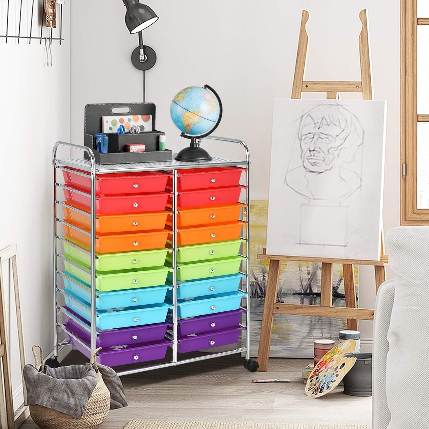 Giantex 20-Drawer Storage Drawer Cart, Rolling Organizer Cart for Office School Tools Scrapbook Paper, Utility Rack on Wheels (Multicolor)