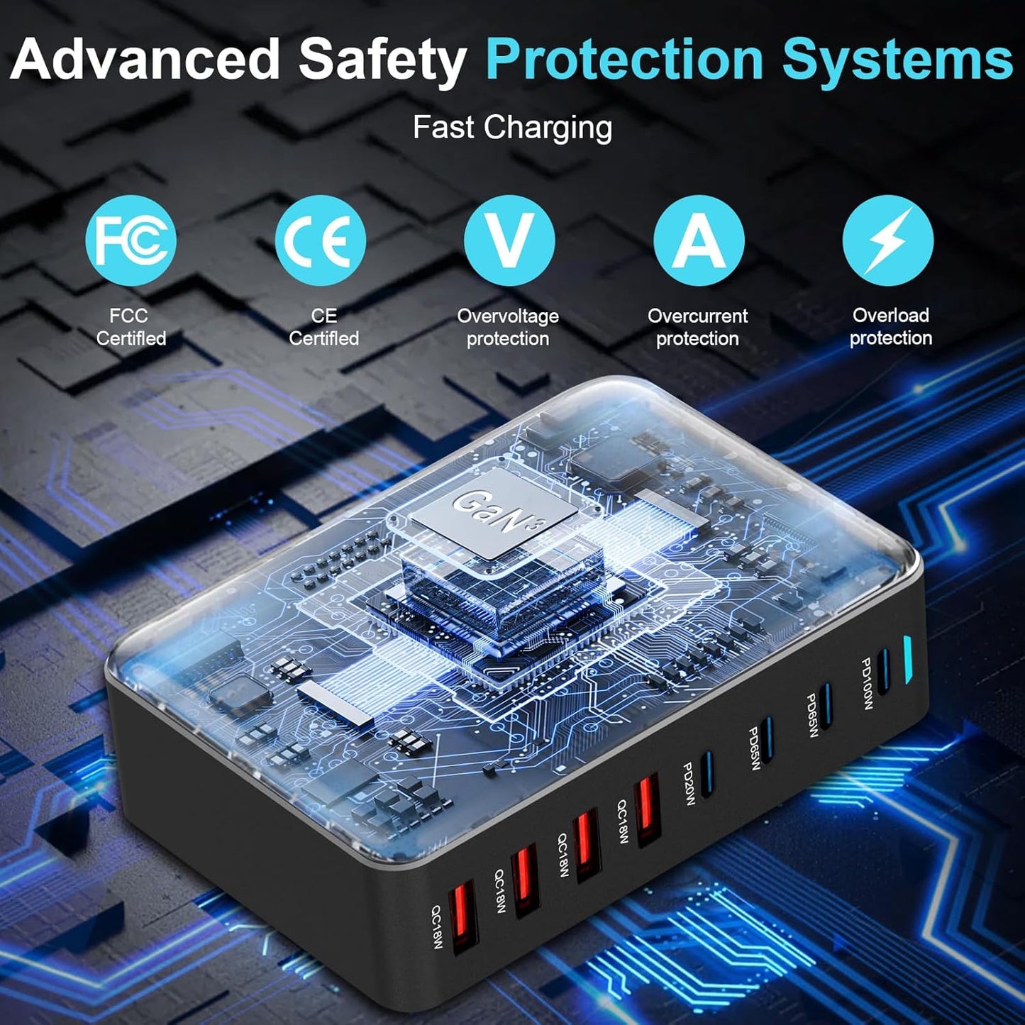 320W USB C Fast Charger Block, 8 Port USB Charging Station, GaN Ⅲ Pro 100W PD PPS Port Fast Charging Station Hub, Laptop Wall Charger Compatible with MacBook, iPhone 17, iPad, Android Devices etc