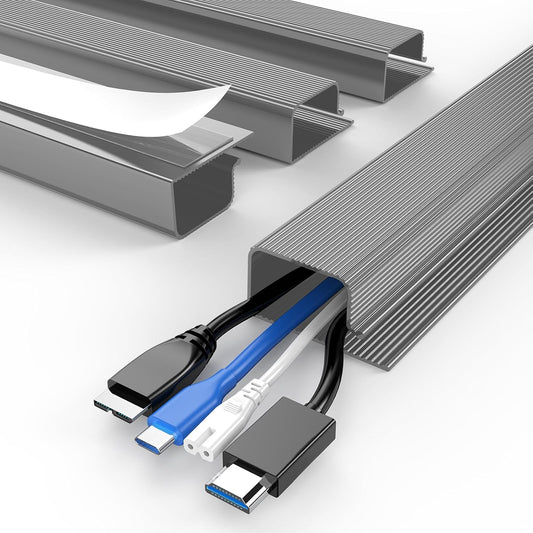 Delamu 62.8in Under Desk Cable Management, Safe & Tidy Cable Management Under Desks for Home & Office, 4 Pack Cord Organizer for Desk, Wire Organizer Kit, Grey