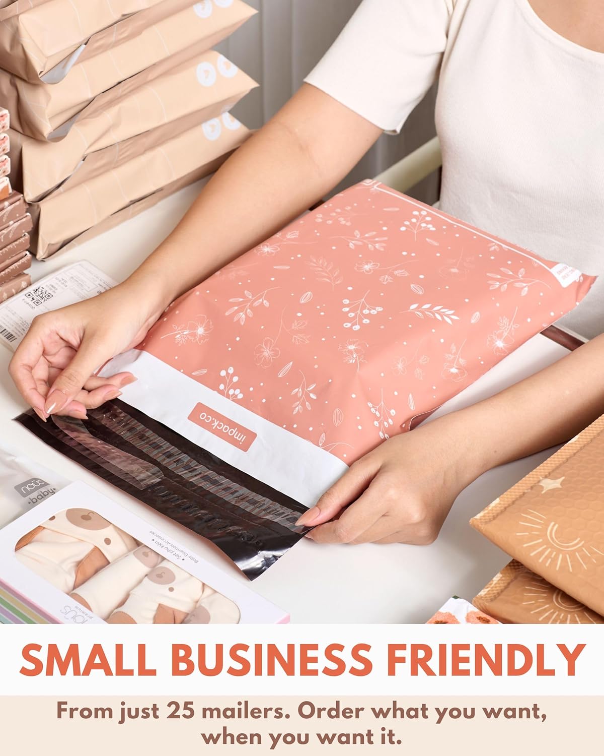 Poly Mailers 10x13-25 Pack Biodegradable Shipping Bags for Clothes - Impack Self-Seal Waterproof Thick Mailing Envelope for Accessories & Clothing - Floral Rosy Brown