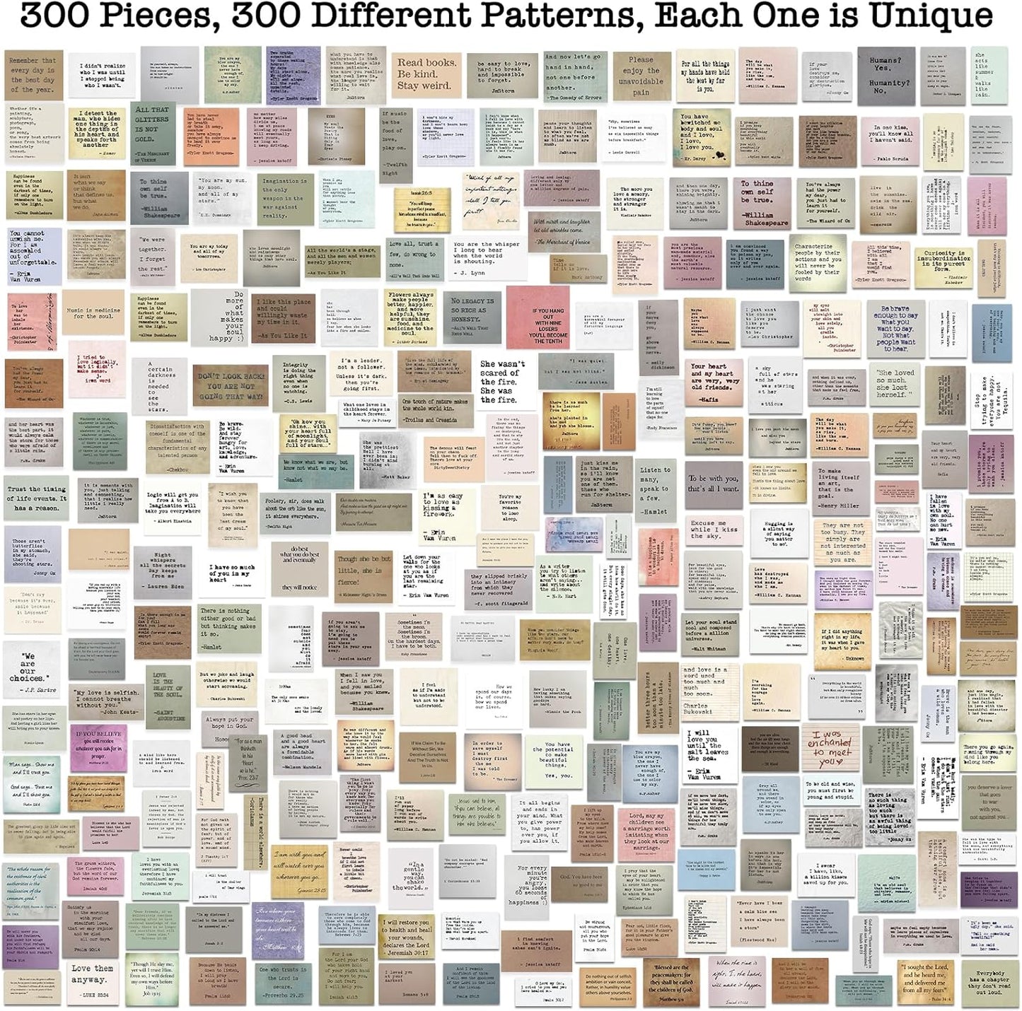 LakoArt 300 Pieces Non-repetitive Retro Typewriter Style Motivational Quote Stickers, Inspirational Vintage Journaling Stickers, Famous Words Scrapbook Sticker for Planner Bullet Junk Journal Laptop