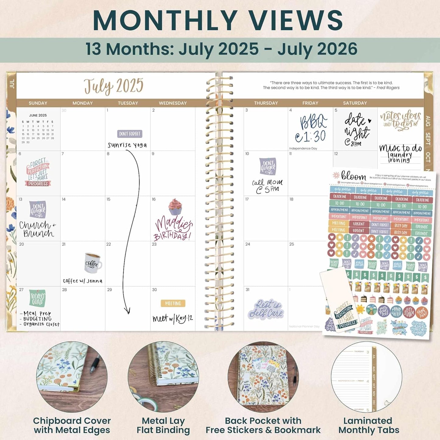 bloom daily planners HARDCOVER 2025-2026 (8.5" x 11") Academic Year Day Planner (July 2025 - July 2026) - Task Goal Organizer - Monthly & Weekly Inspirational Agenda Book - Whimsical Wildflowers