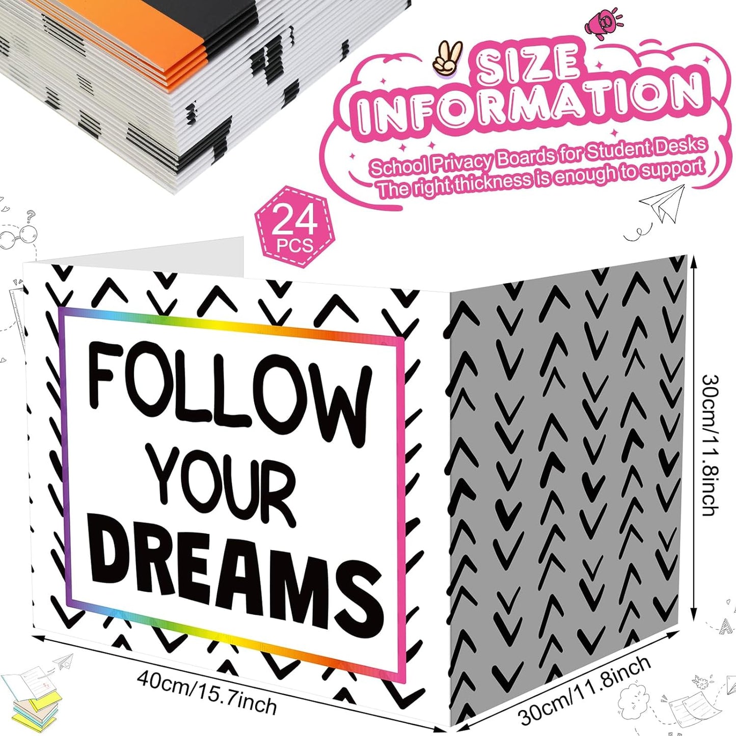 Honoson 24 Pcs Bulk Inspirational Privacy Folders for Students Cardboard Test Privacy Boards Motivational Words Desk Dividers Shield for Classroom School Study Supplies, 6 Styles(Polka Dot)