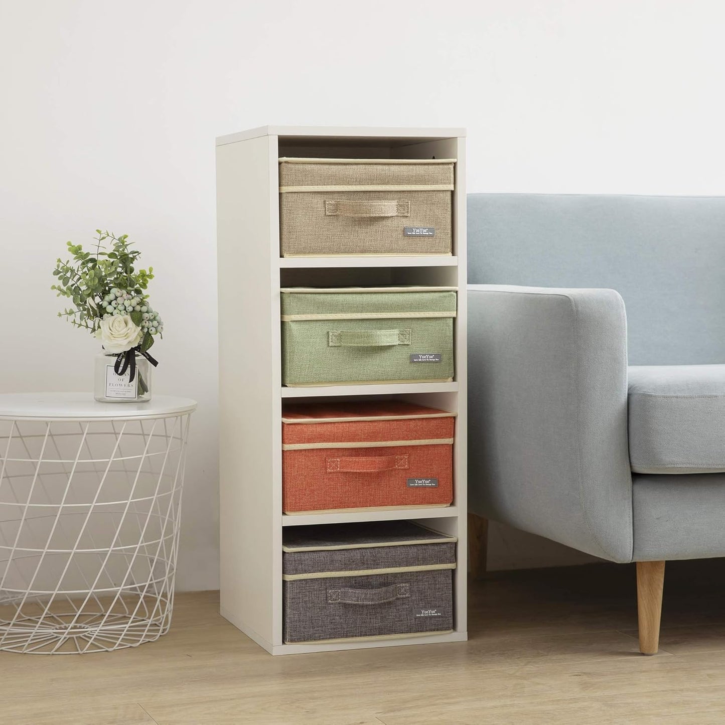 YueYue Cloth Foldable Fabric Bins Box Storage - 2 Pack 12.4 X 12 X 6.7 Inch Storage Bins With Lids Organizer Basket Gray - Bins Storage Shelves Closet Boxes Pack Collapsible