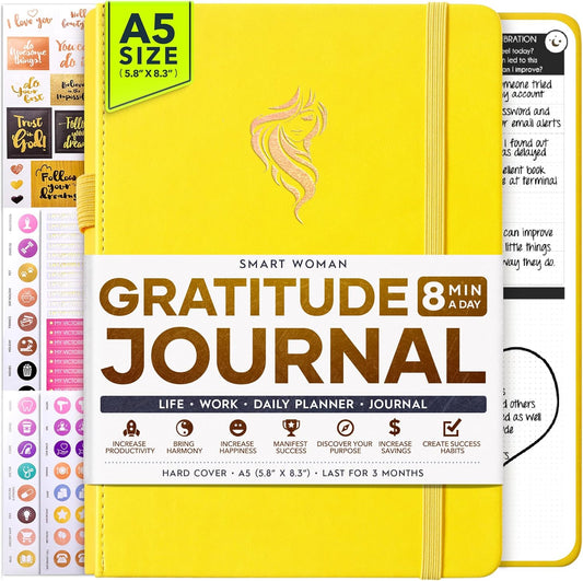Gratitude Journal for Women & Men - 5 Minute Self Care Journal | 90-Day Undated Daily Planner for Positivity, Affirmations & Manifestation | Guided Mindfulness, Reflection | Vision Board + Stickers