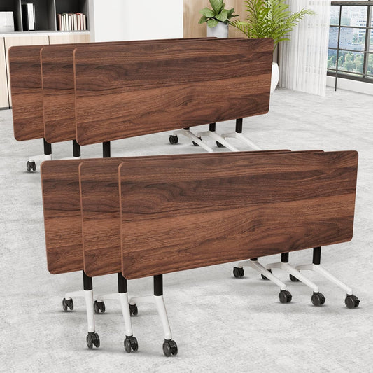 Folding Conference Room Table, Modern Conference Tables with Wheels, Large Rectangular Mobile Training Tables for Office Classroom, Foldable Modular Boardroom Seminar Table (6pack L47.2in)