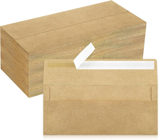 200 Pack #10 Business Envelopes, Brown Kraft Standard Envelopes Self Seal, Letter Size Mailing Envelopes for Checks Letters Invoices Christmas Birthday Graduation Wedding, 4 1/8 x 9 1/2 Inch