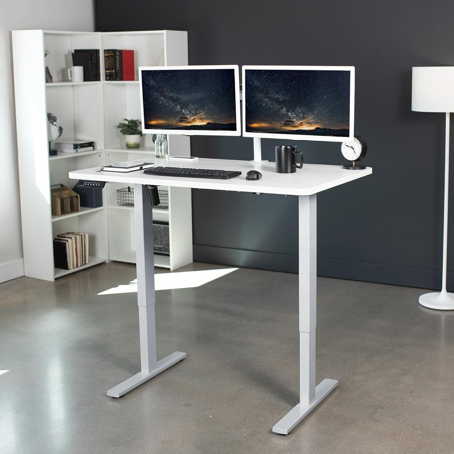 VIVO Electric 48 x 30 in Standing Desk, Memory Height Adjustment, 1B Series, One-Piece White Top, Gray Frame, DESK-KIT-1G5W