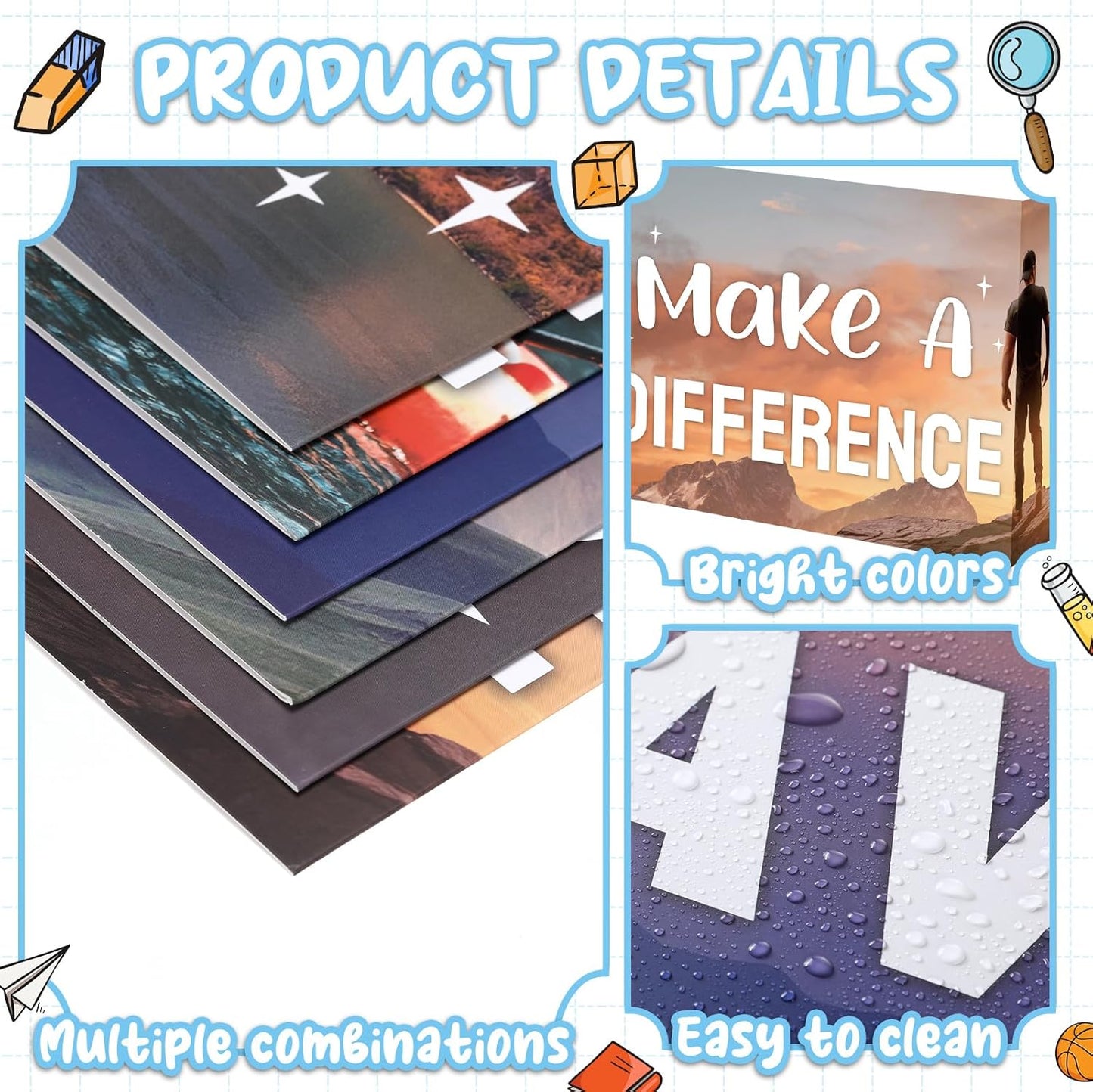 Honoson 24 Pcs Bulk Inspirational Privacy Folders for Students Cardboard Test Privacy Boards Motivational Words Desk Dividers Shield for Classroom School Study Supplies, 6 Styles(Scene)