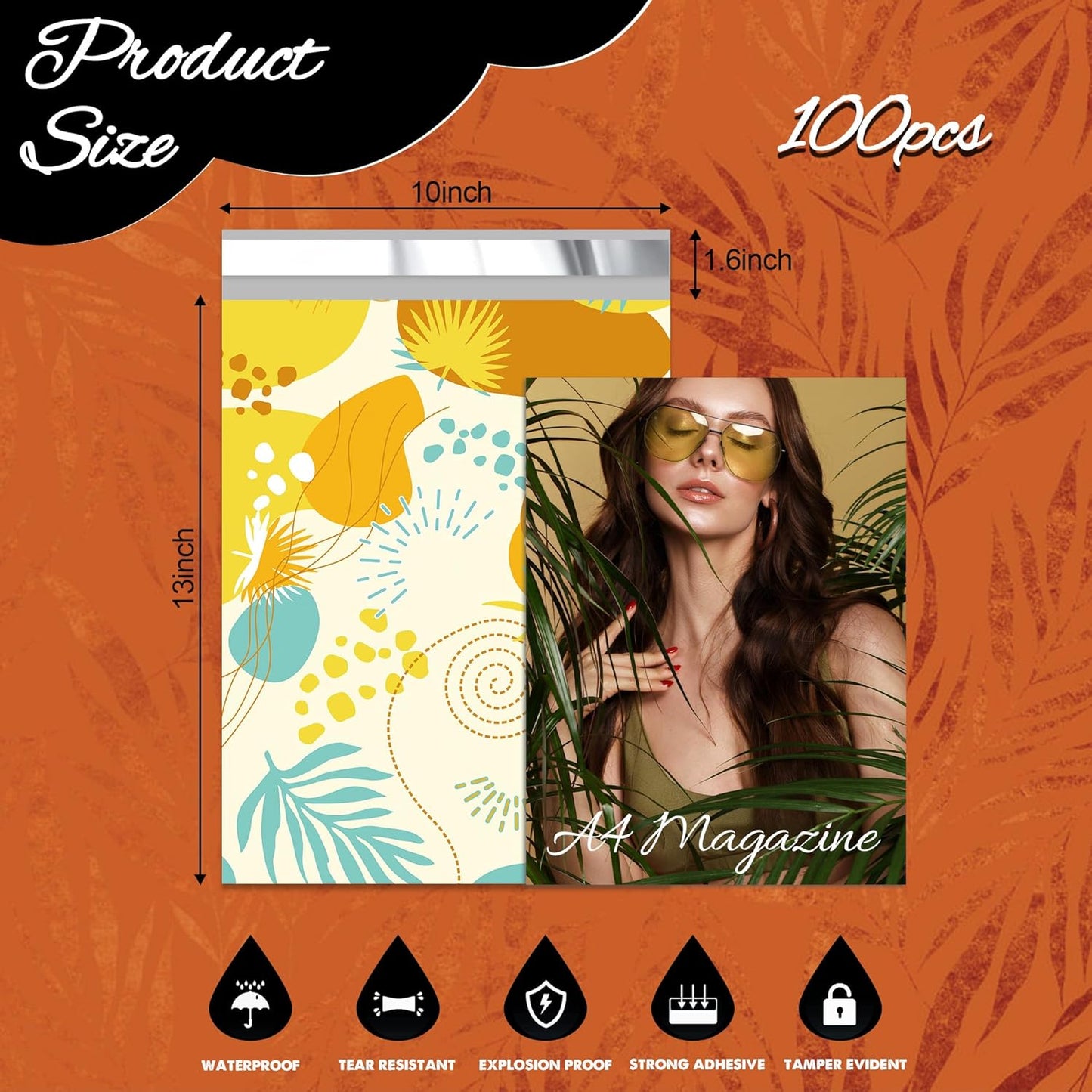 Colorful Leaves Poly Mailer 10x13 Inch 100 Pcs, Waterproof Shipping Bags for Clothing, Tear-Resistant Mailier Bags, Strong Mailing Bags with Self-Seal