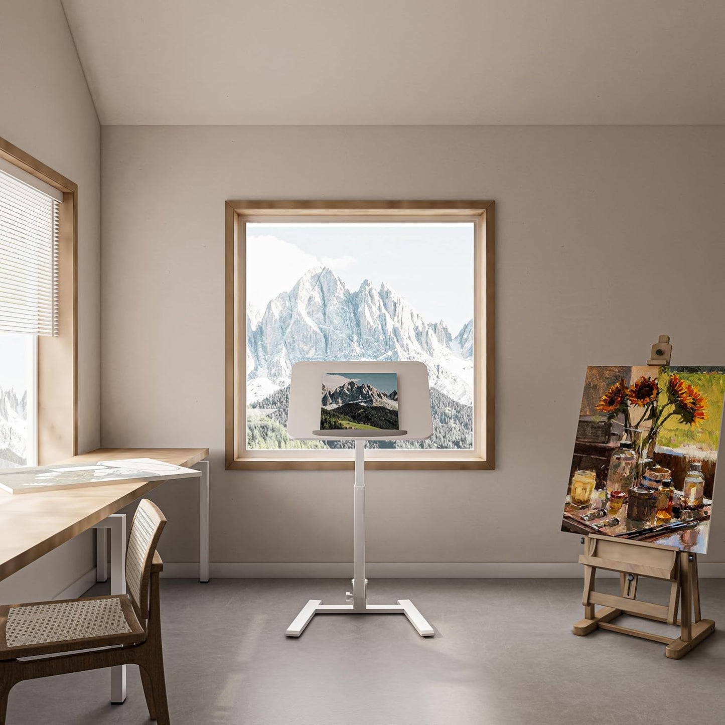 Mobile Folding Desk 25 Inch - No Assembly Sit-Stand Desk,Height Adjustable Rolling Laptop Desk, Space-Saving Portable Desk with Wheels for Home Office Craft & Study, White