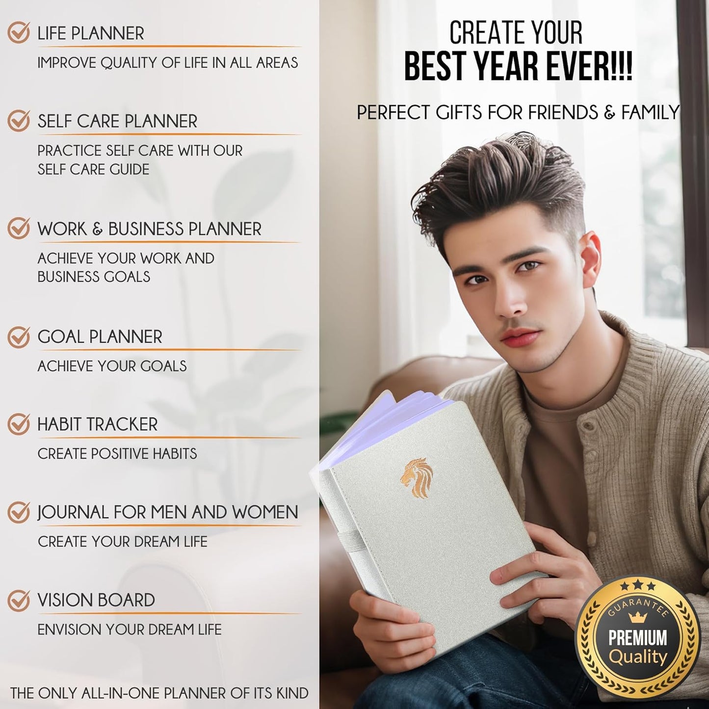 Life Planner - Undated Daily, Weekly & Monthly Planner with Budget Section | A 12 Month Journey to Increase Productivity & Happiness | Life Organizer & Gratitude Journal - Horizontal Format