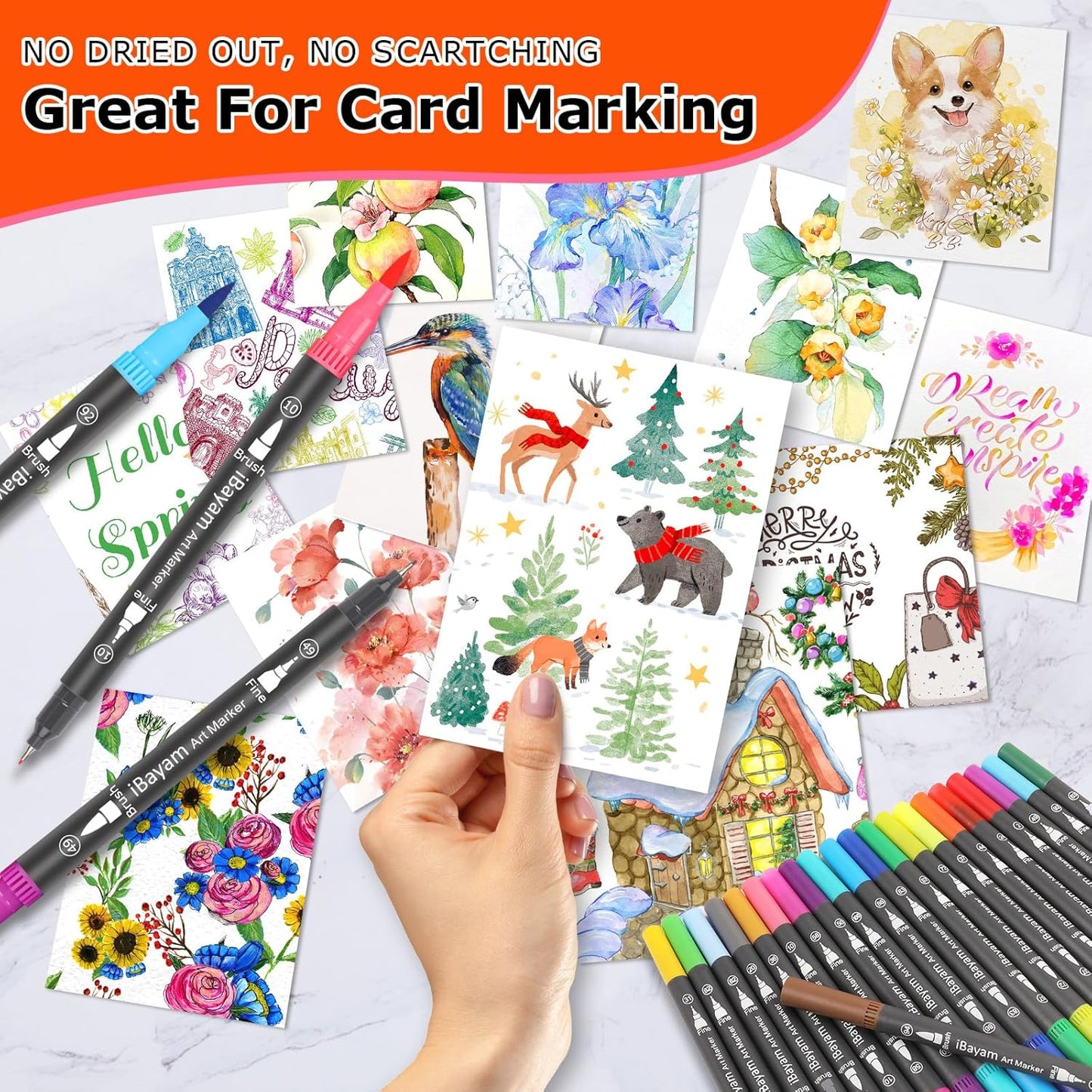 iBayam Dual Brush Marker Pens, 36 Colors Fine Tip Markers, Double Tip Brush Pens for Adult, Coloring Marker for Coloring Book, Cute School Supplies, Arts and Crafts Office Desk Supplies