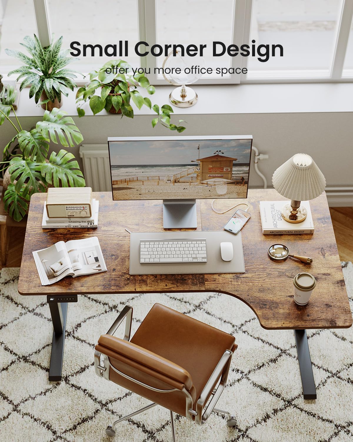 FEZIBO 55×32 inch L Shaped Electric Corner Standing Desk, 4 Memory Height Settings,Home Office & Computer Height Adjustable Table, Ergonomic Sit and Stand Up Workstation with Splice Board,Rustic Brown