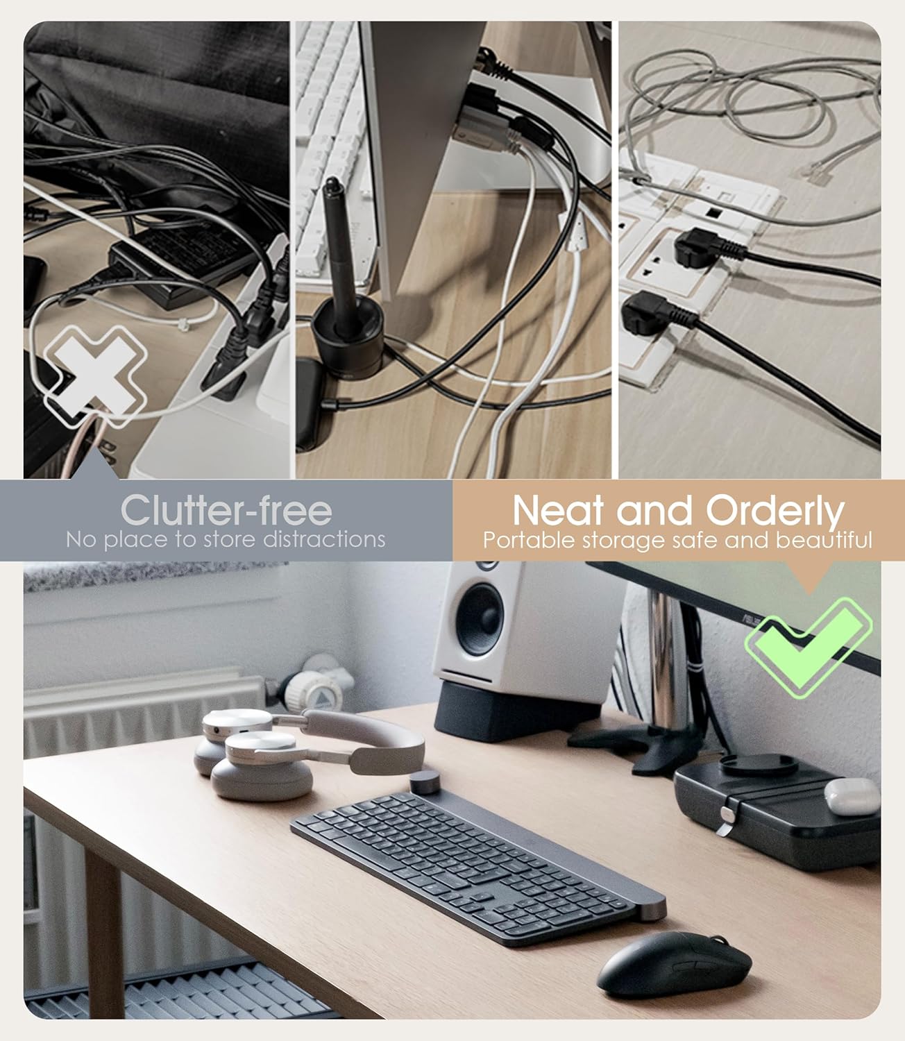 40Pcs Nearockle Reusable Cable Ties, Adjustable Silicone Cord Organizer Small Zip Ties for Charging Cords Earphone Computer Wire, Office Desk Cable Management Travel Accessories(White&Black)