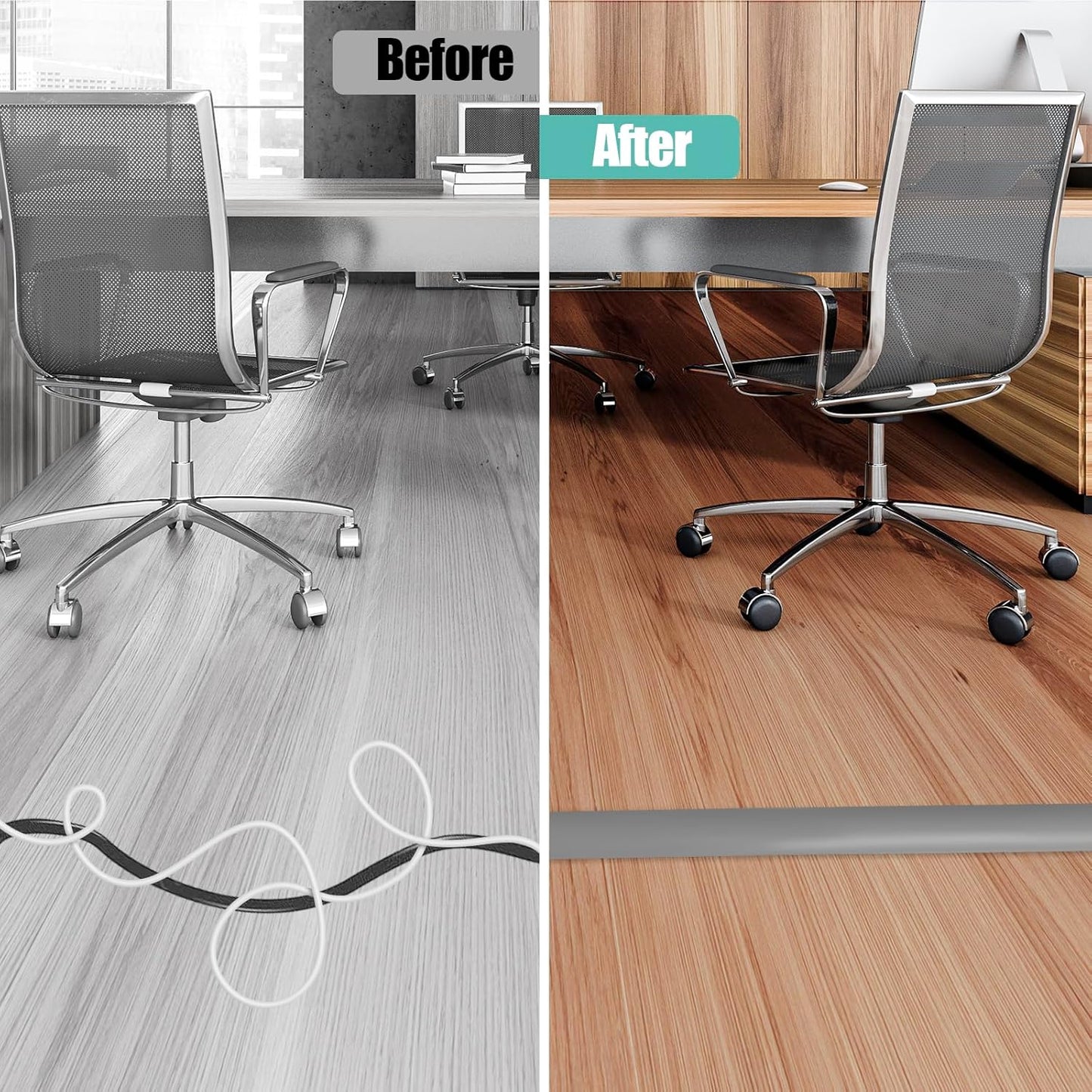 Floor Cord Cover Self Adhesive Cord Hider,3.3FT Cable Management, Extension Strip Protector for Wires, Prevent Cable Trips for Offices, Gyms, Exhibitions Cavity:0.51"(W) x 0.3"(H) Gray