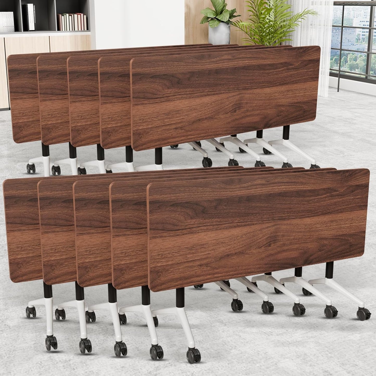 Folding Conference Room Table, Modern Conference Tables with Wheels, Large Rectangular Mobile Training Tables for Office Classroom, Foldable Modular Boardroom Seminar Table (10pack L47.2in)