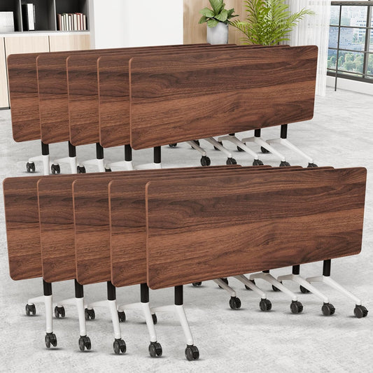 Folding Conference Room Table, Modern Conference Tables with Wheels, Large Rectangular Mobile Training Tables for Office Classroom, Foldable Modular Boardroom Seminar Table (10pack L47.2in)