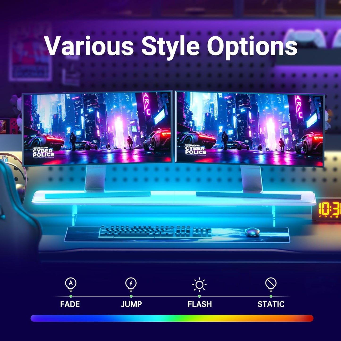 Monitor Stand Riser,31.5-Inch LED Light Wood Computer Monitor Stand with Adjustable Acrylic Legs,Desk Accessories Desktop Organizer Stand for Computer,Laptop,Printer,PC TV Screen Riser，White