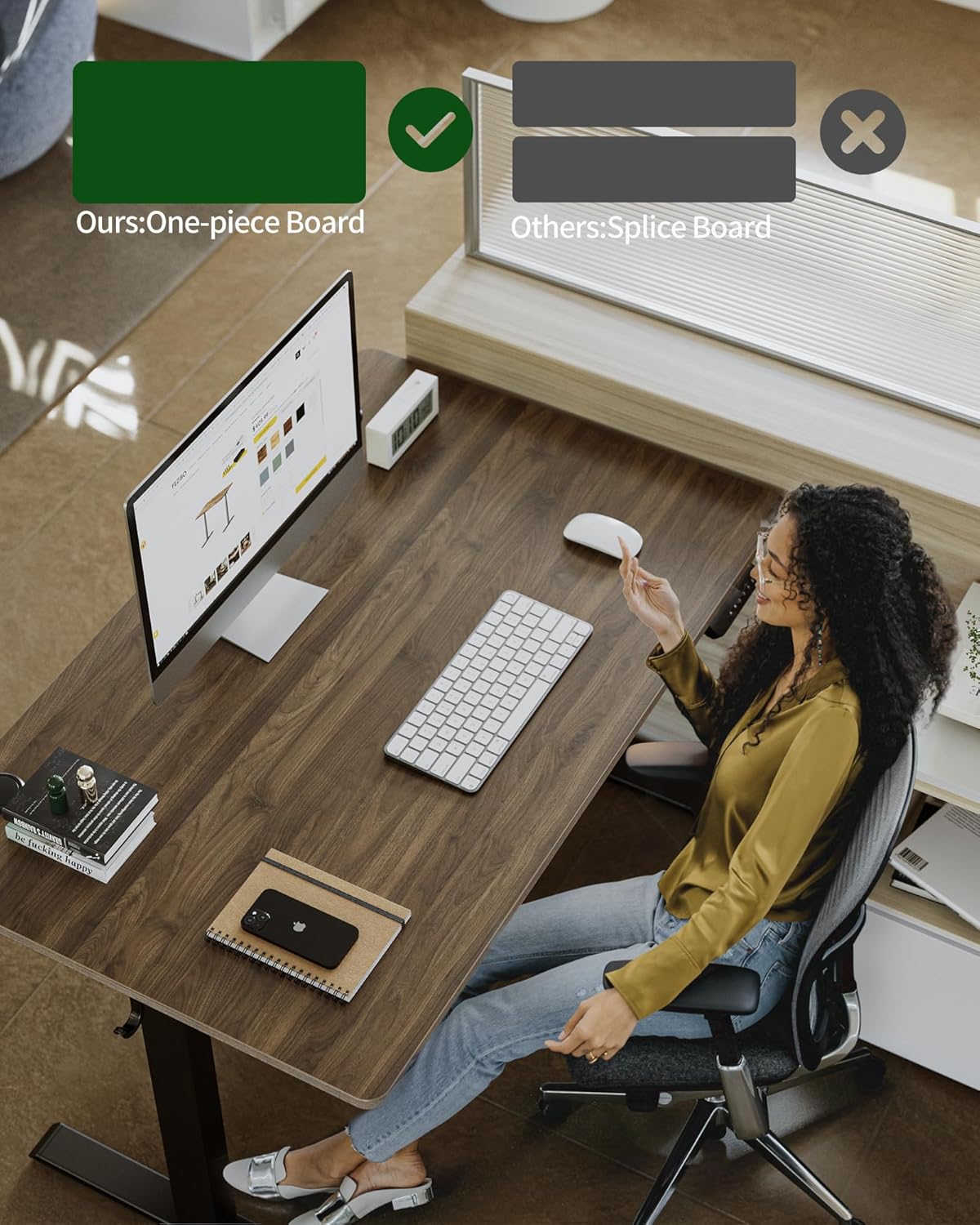 FEZIBO One-Piece Standing Desk Adjustable Height Stand up Home Office Desk, 55x24 Inch Electric Standing Computer Desk, with 4 Memory Presets, Fixable casters, Black Walnut