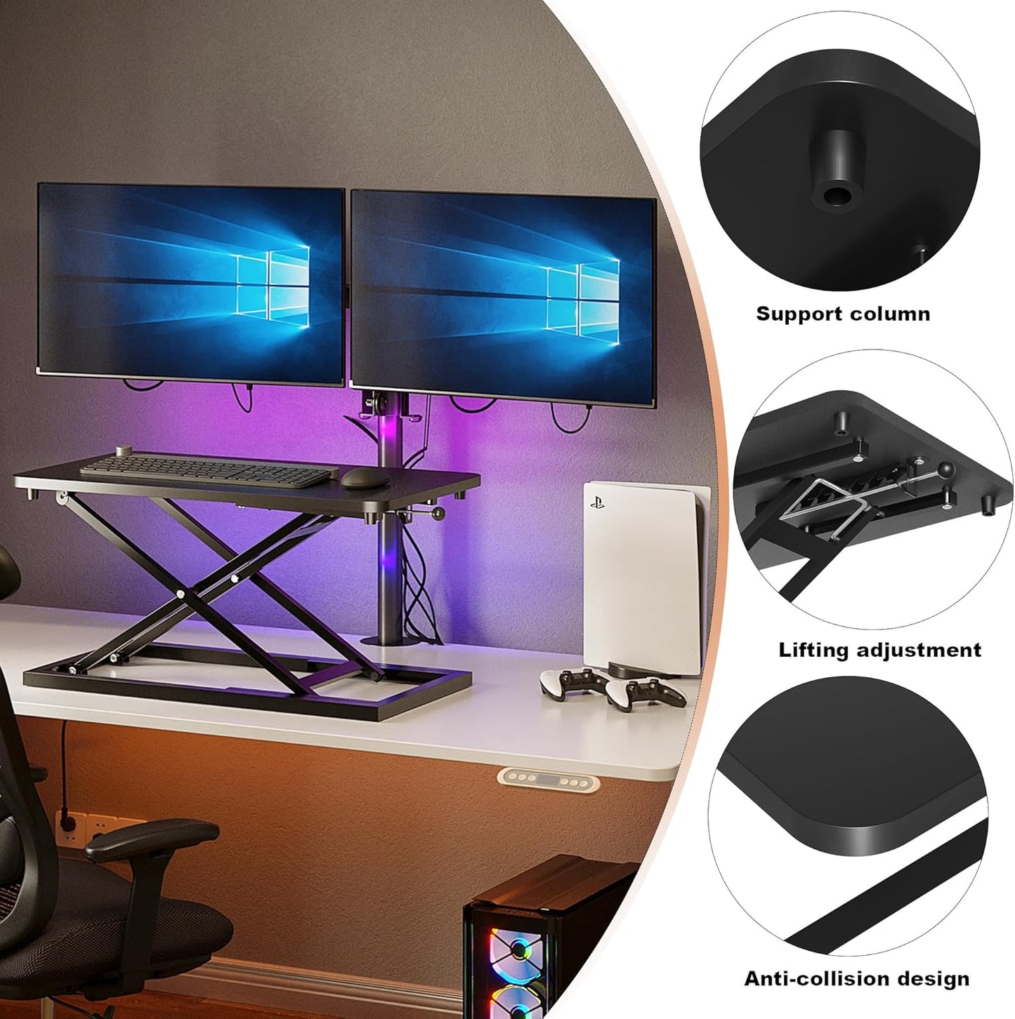 Decoholic Single 24 inch Scissors Lift Keyboard and Mouse Riser, Height Adjustable Standing Desk Converter for Ergonomic Sit Stand Workstations，suitable to hold large/small items (24inch, Black)