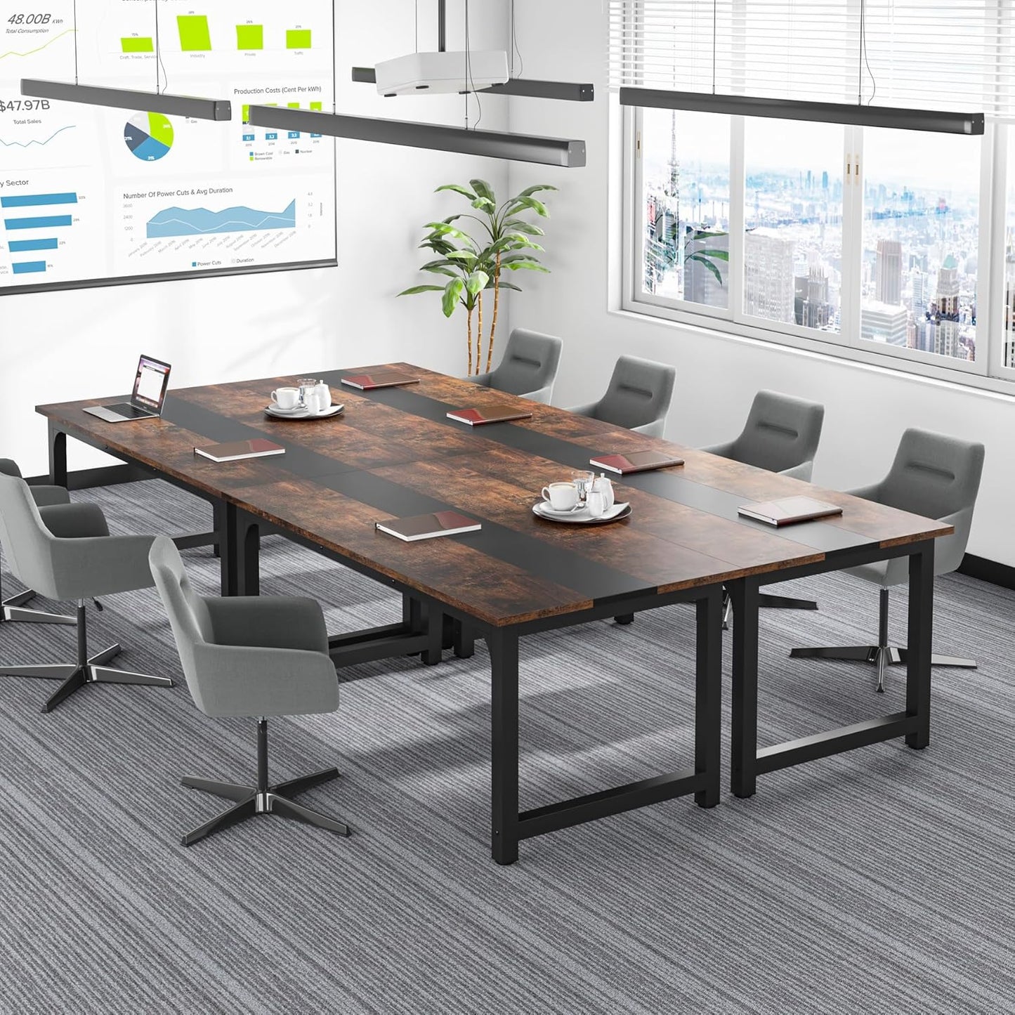 Tribesigns 63” Executive Desk, Large Office Computer Desk with Thicken Frame, Modern Simple Workstation Business Furniture for Home Office, Vintage Brown/Black