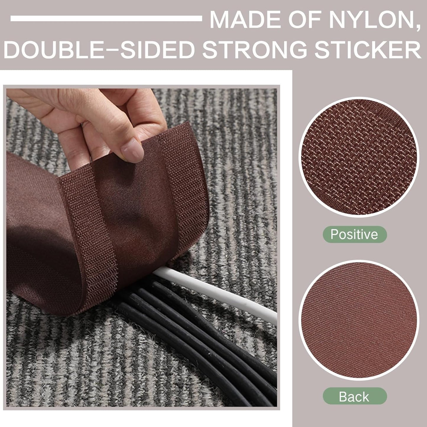 WILLBOND Grip Floor Cable Cover Cords Protector Management Only for Commercial Office Carpet(39.37 ft,Brown)