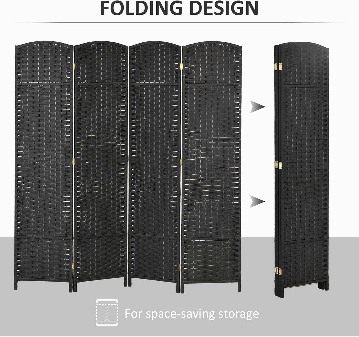 HOMCOM Room Divider, 4 Panel Folding Privacy Screen, 5.6' Tall Freestanding Partition for Home Office, Bedroom, Black