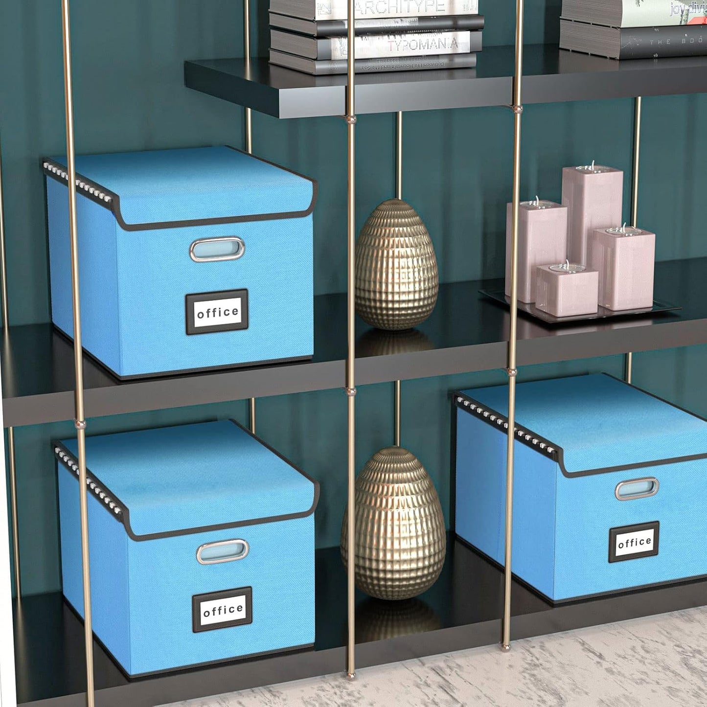 Huolewa Portable File Organizer Box Office Document Storage with Lid, Linen Hanging Filing Storage Boxes, Decorative Home/Office Filing System for File and Folders Storage (Sky-blue)