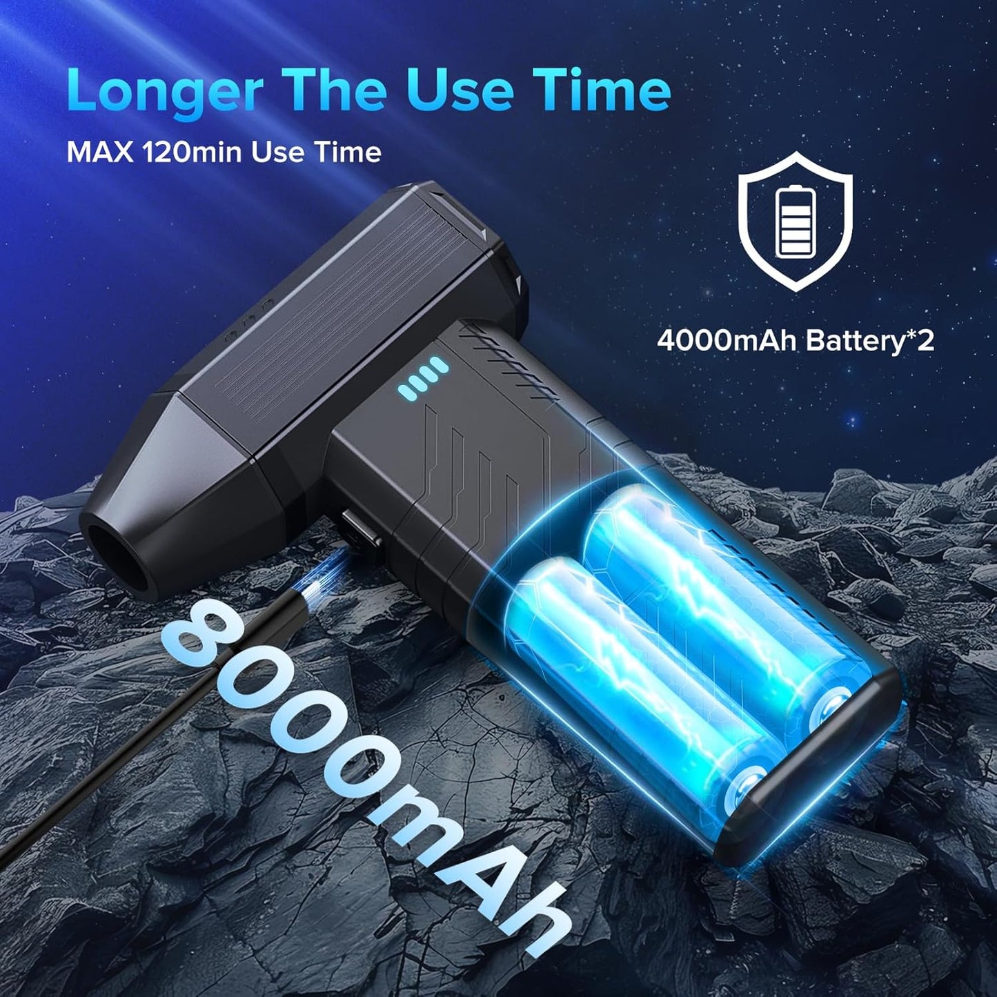 Compressed Air Duster, 8000mAh 130,000 RPM Keyboard Cleaner, Replace Compressed air can, Computer Accessories for Outdoors, PC, Electronics, Snow and Car Dust Off(Deep Black)